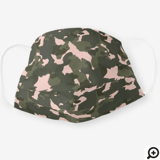Dark Army Green & Pink Camo Camouflage Pattern Cloth Face Mask
