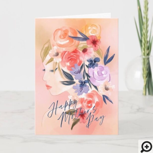 Elegant Floral Woman Watercolor Happy Mother's Day Card