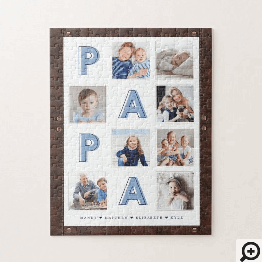 Faux Brown Leather Frame Papa Photo Collage Jigsaw Puzzle