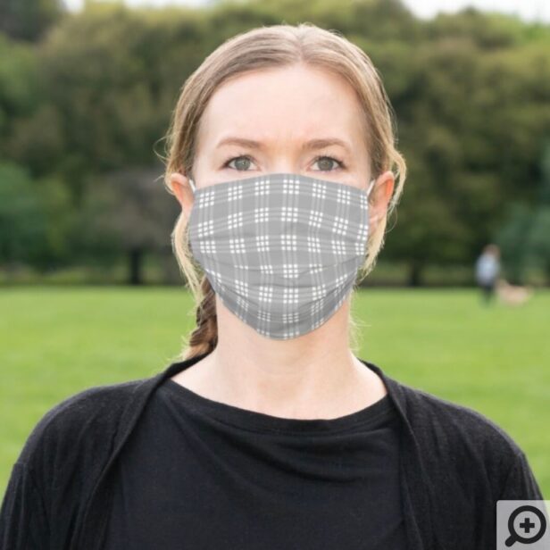Grey & White Modern Checkerboard Plaid Pattern Cloth Face Mask