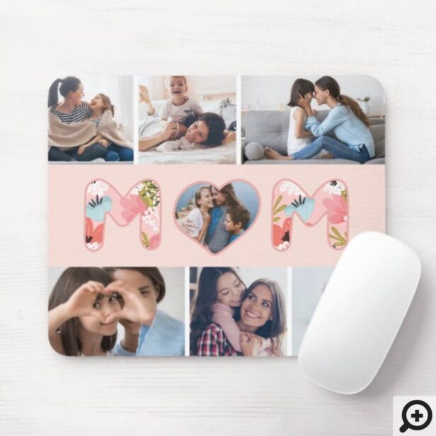 Happy Mother's Day Photo Collage & Floral Pattern Mouse Pad