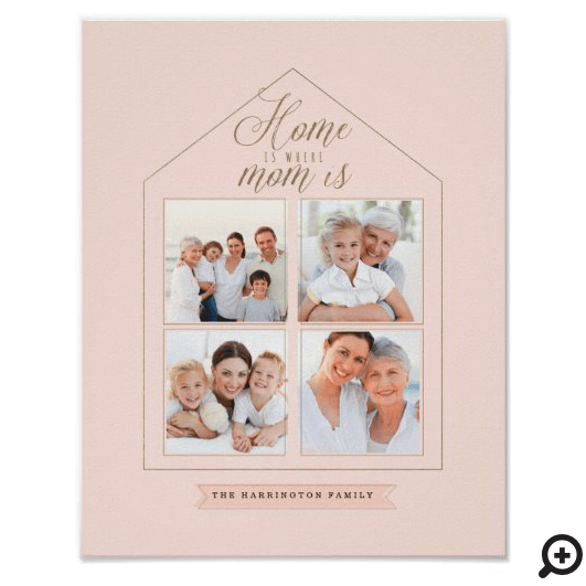 Home is Where Mom Is Family Photo Collage Pink Poster