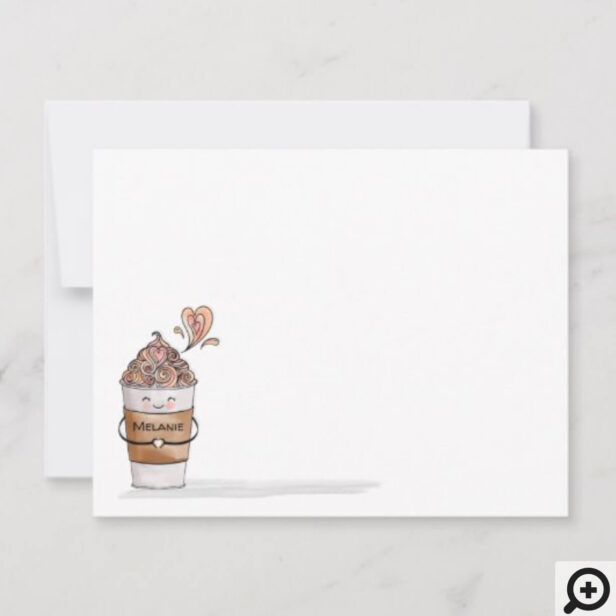 I Love You A Latte Cute Kawaii Coffee Cup & Name Note Card