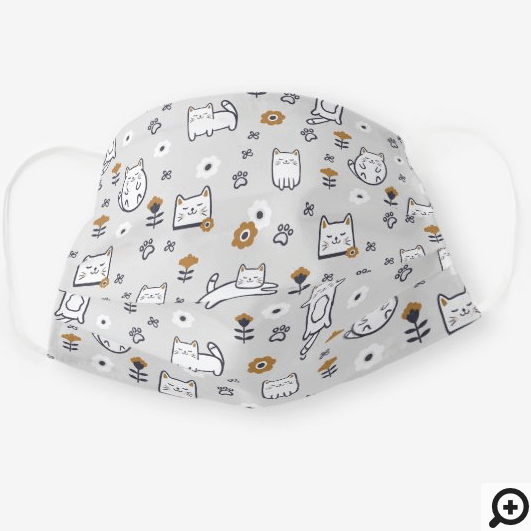 I love Cats Cute Little Kitty Cat & Floral Pattern Cloth Face Mask