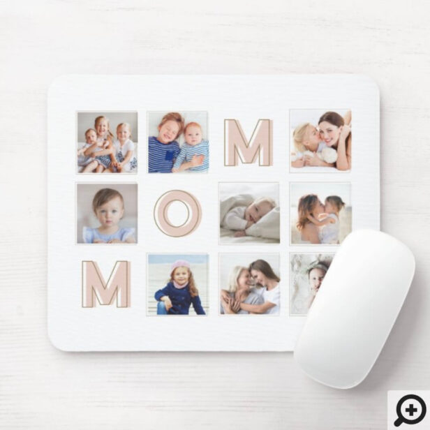MOM Pink Letters Nine Family Photo Grid Collage Mouse Pad