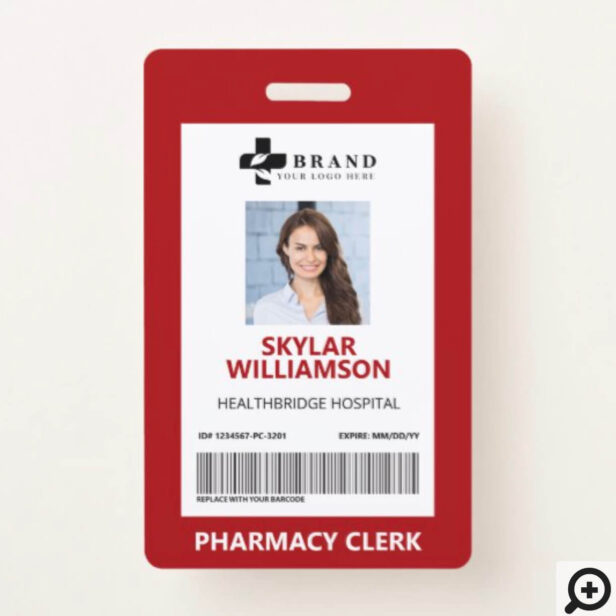 Minimal Red Border Frame Medical Photo ID & Logo Badge