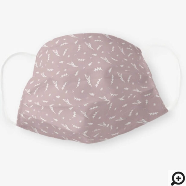 Minimal White Foliage & Leaf Pattern Pink Mauve Cloth Face Mask