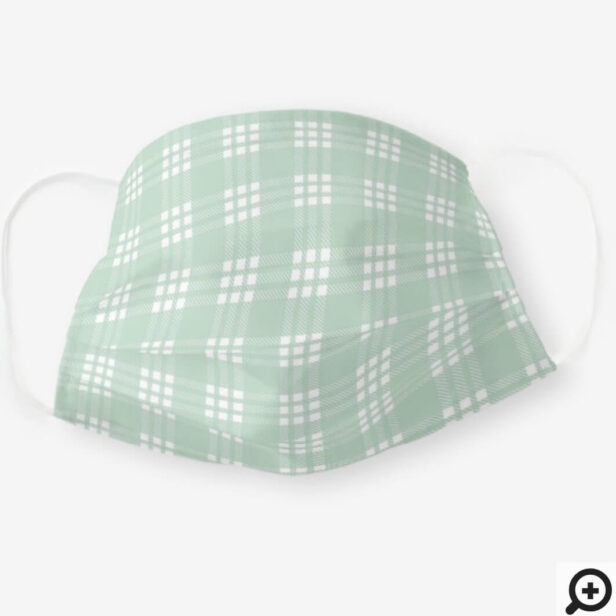 Mint & White Modern Checkerboard Plaid Pattern Cloth Face Mask