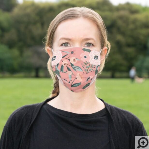 Modern Girly Feminine Floral & Greenery Pattern Cloth Face Mask