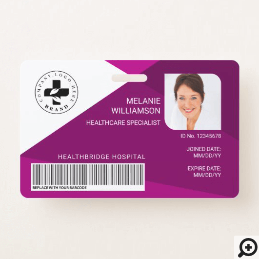 Modern Plum Geometric Design Medical Photo ID/Logo Badge