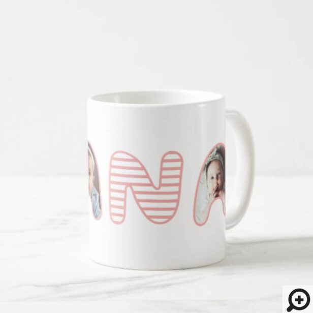 Nana Pink Stripe Bubble Lettering Photo Collage Coffee Mug
