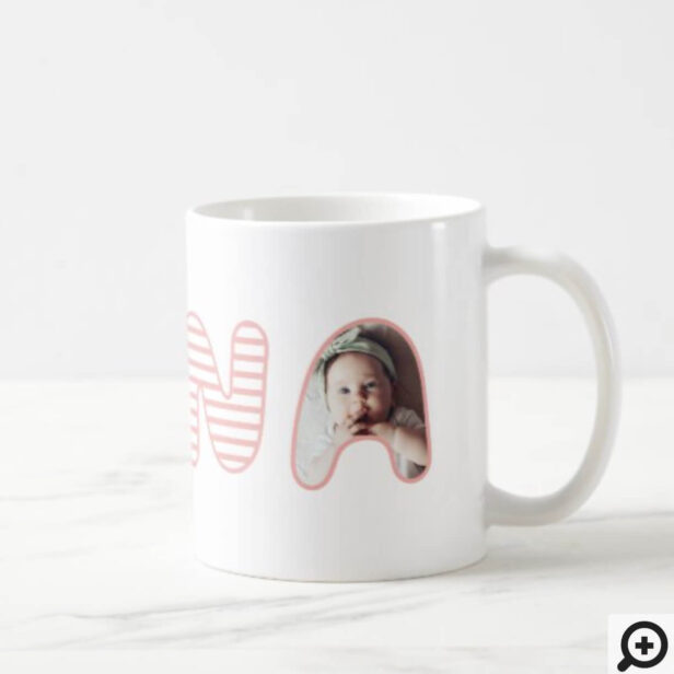 Nana Pink Stripe Bubble Lettering Photo Collage Coffee Mug