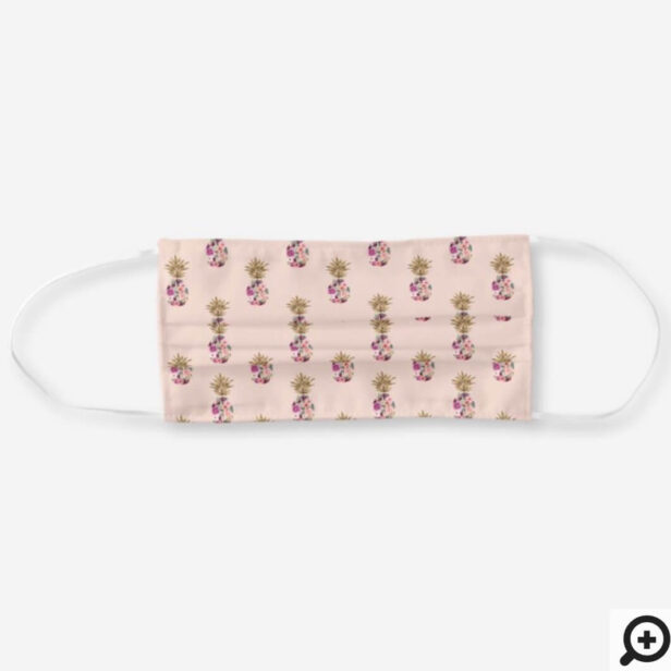 Pink Floral Watercolor Pineapple Fruit Patten Cloth Face Mask