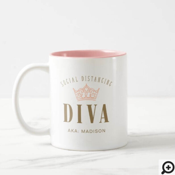 Stylish Royal Crown Social Distancing Diva Two-Tone Coffee Mug