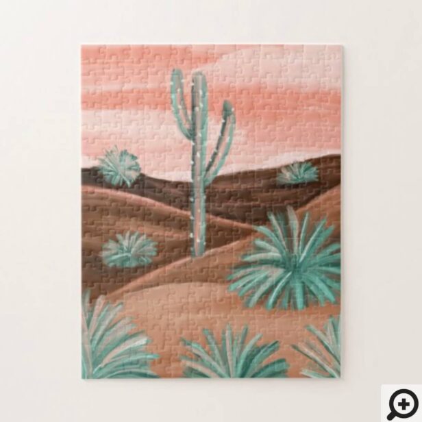 Sunsetting Arizona Desert & Cactus Landscape Jigsaw Puzzle
