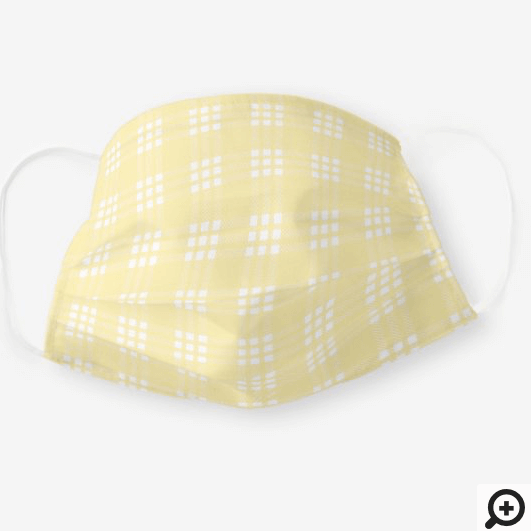 Yellow & White Modern Checkerboard Plaid Pattern Cloth Face Mask