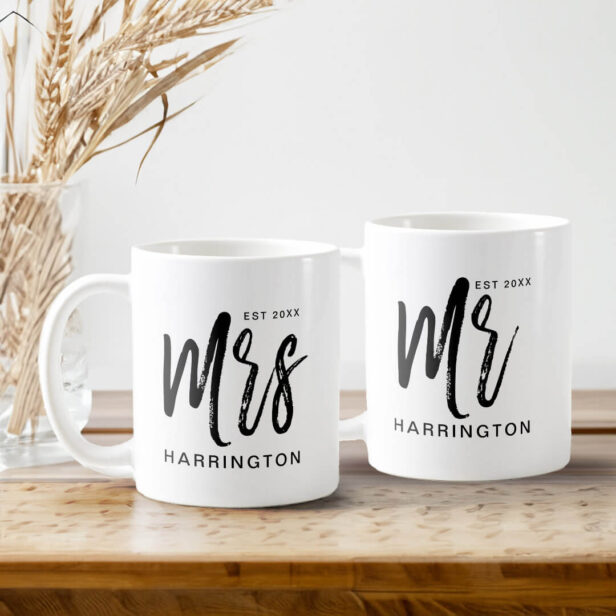 Modern & Minimal Typographic Mrs Wifey & Mr Hubby Coffee Mug