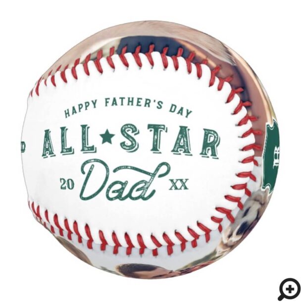 All Star Dad | Happy Father's Day Photo & Monogram Baseball Hunter Green