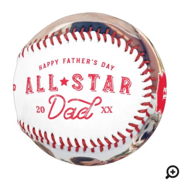 All Star Dad | Happy Father's Day Photo & Monogram Baseball Red