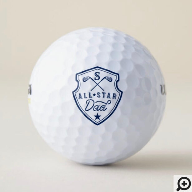 All Star Golfing Dad Navy Monogram Golf Club Crest Golf Balls