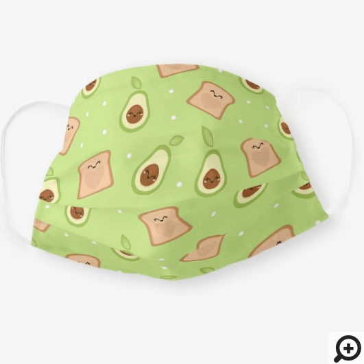 Avocado, Toast Cute Kawaii Character Pattern Green Cloth Face Mask