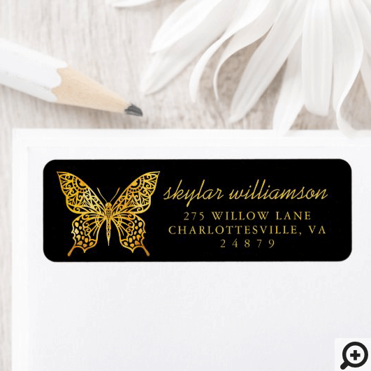 Beautiful Elegant & Ornate Decorative Butterfly Label