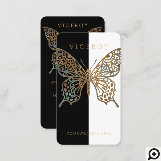Ying & Yang Ornate Decorative Butterfly Logo B & W Business Card