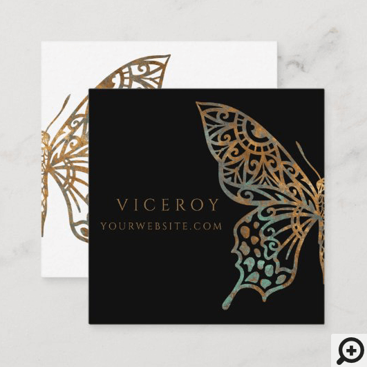 Beautiful Ornate Decorative Butterfly Logo Black Square Business Card