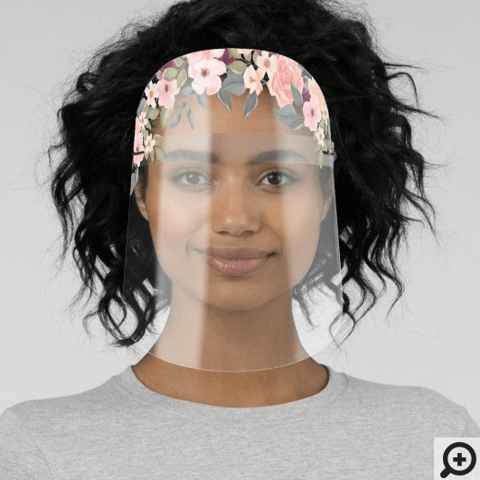 Blush Pink Watercolor Florals & Roses Arrangement Face Shield