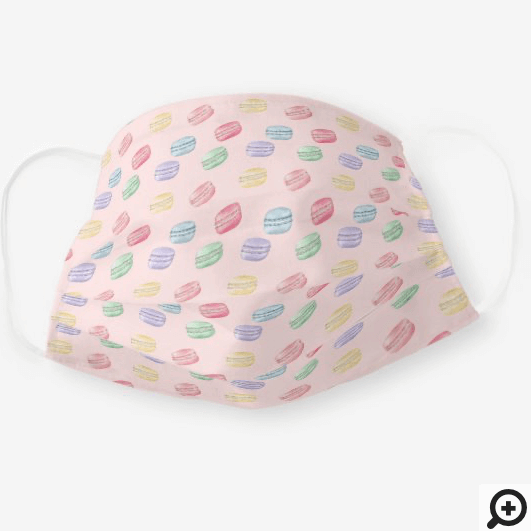 Colourful French Watercolor Macaroon Pattern Pink Cloth Face Mask Pink