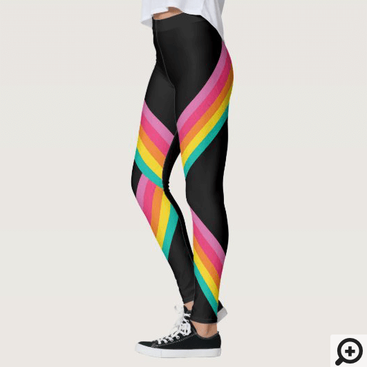 Colourful Rainbow Stripe Ribbon Design Black Leggings