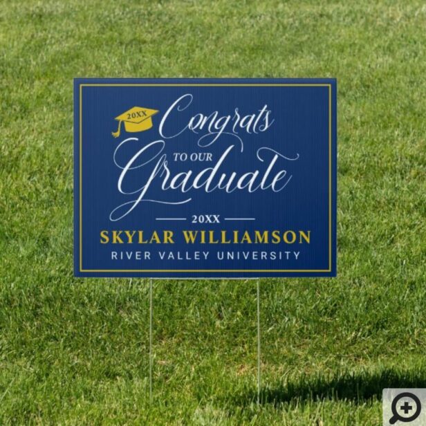 Congratulation To Graduate Calligraphy Blue Gold Sign