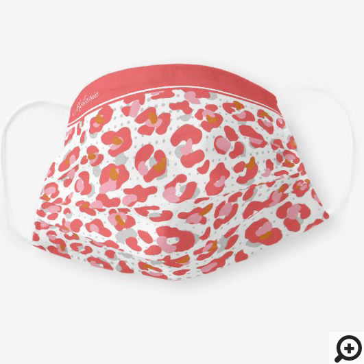 Coral & Pink Trendy Leopard Print Pattern Cloth Face Mask