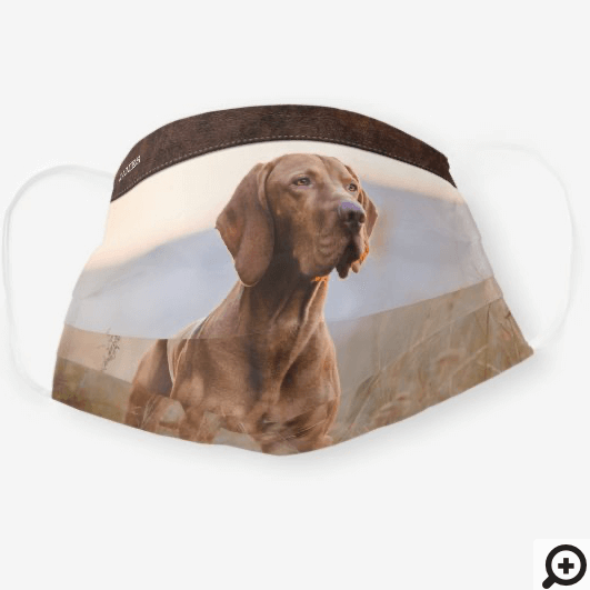 Custom Full Pet Photo With Brown Leather Trim Cloth Face Mask