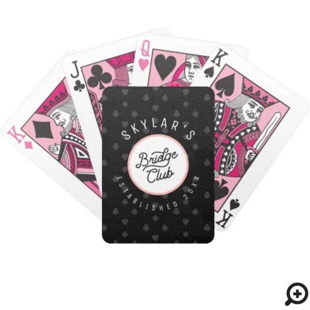Custom Name Bridge Club Game Night Black & Pink Bicycle Playing Cards