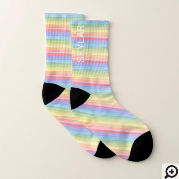 Custom Name Gay Pride Watercolor Rainbow Stripe Socks