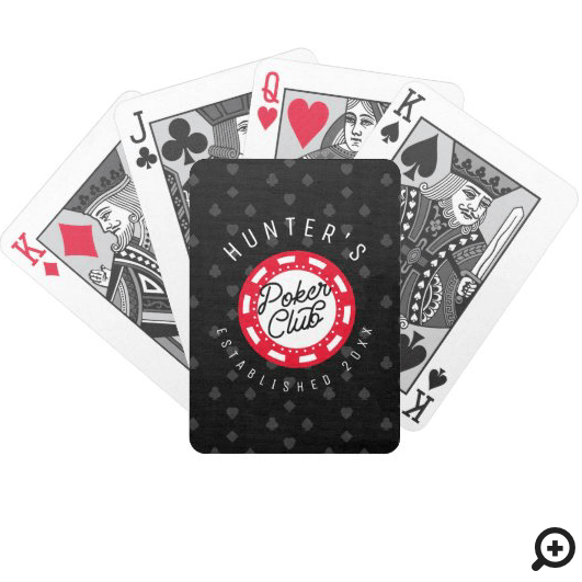 Custom Name Poker Club Game Night Black & Red Bicycle Playing Cards