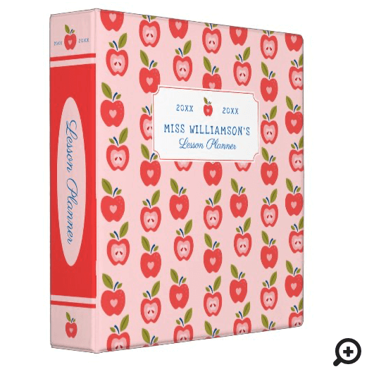 Cute Red Apple Pattern School Teacher's Planner 3 Ring Binder