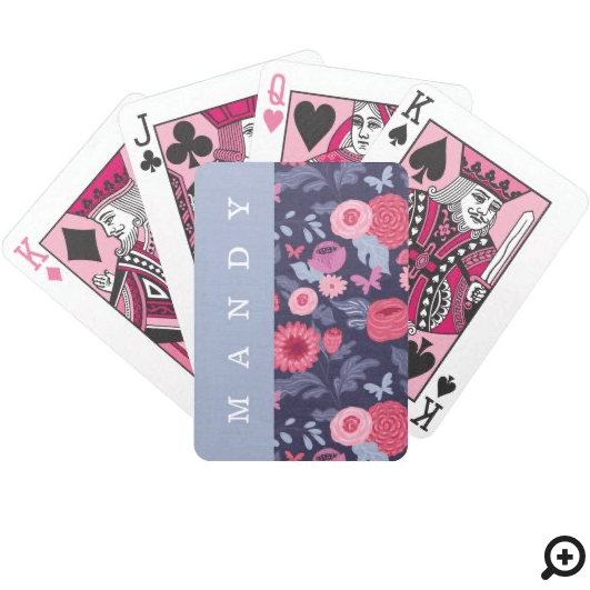 Elegant Botanical Pink & Purple Floral Custom Bicycle Playing Cards