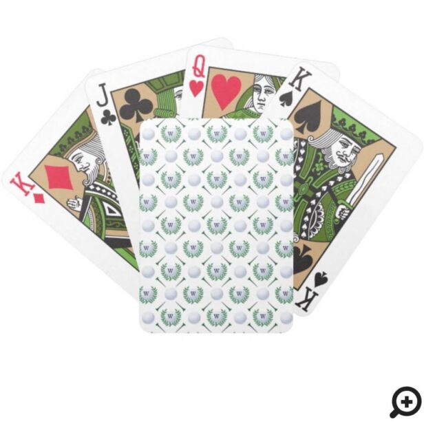 Golf Ball, Tee, Laurel Wreath Pattern & Monogram Bicycle Playing Cards