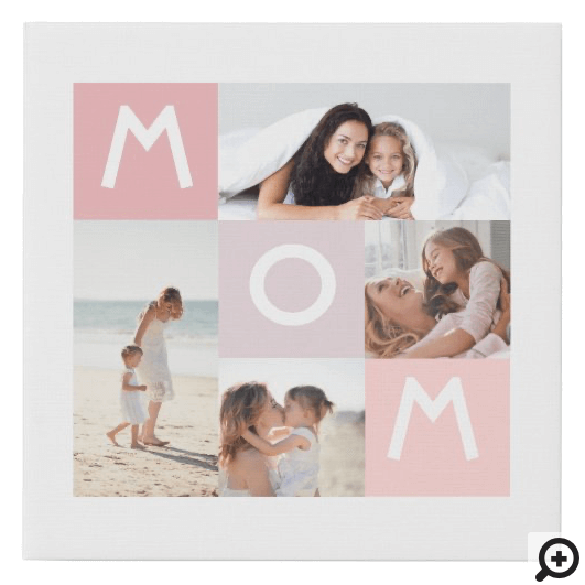 Happy Mothers Day Mom Modern Multi Photo Grid Pink Faux Canvas Print