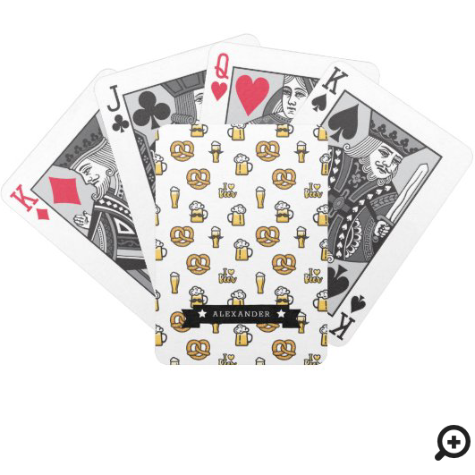 I Love Beer Moustache and Pretzels Pattern Name Bicycle Playing Cards