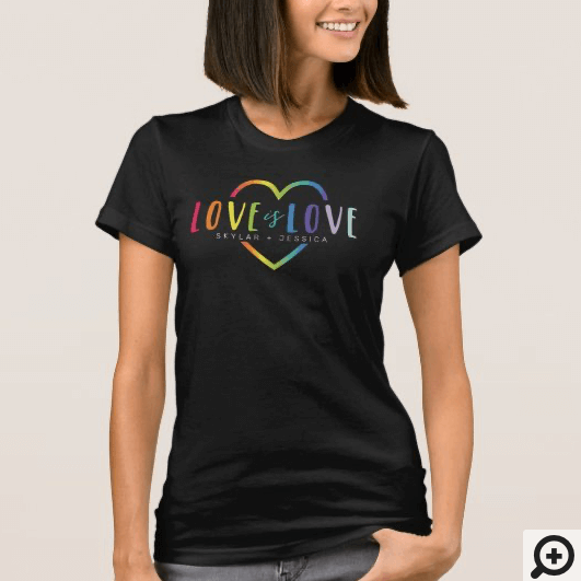 Love Is Love Rainbow Colors Heart Graphic Couples T-Shirt