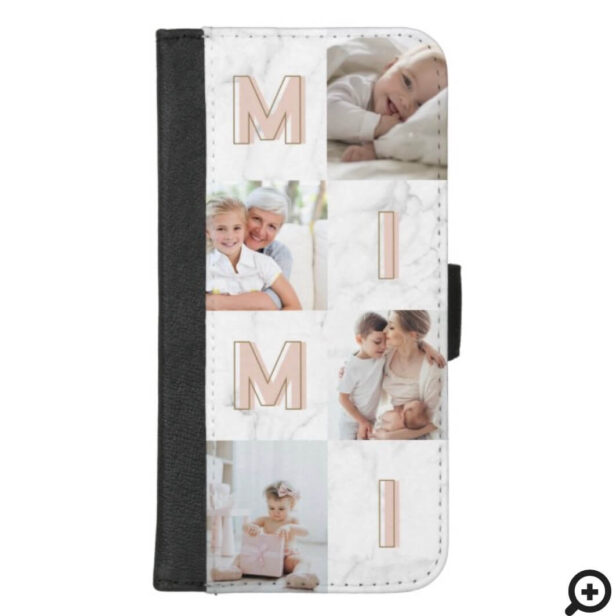 MIMI Pink Letters Family Photo Collage Marble iPhone Wallet Case