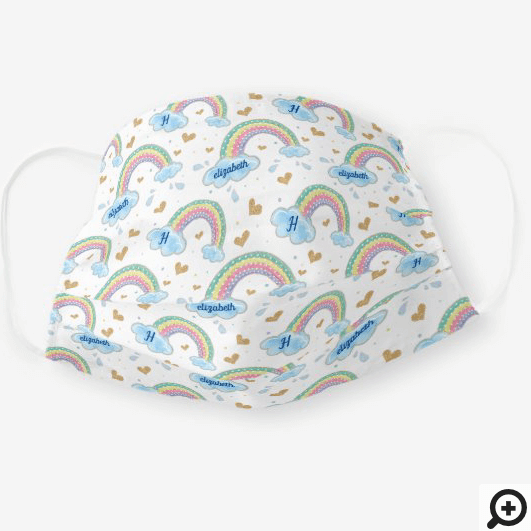 Magical Rainbow & Heart Pattern | Name & Monogram Cloth Face Mask