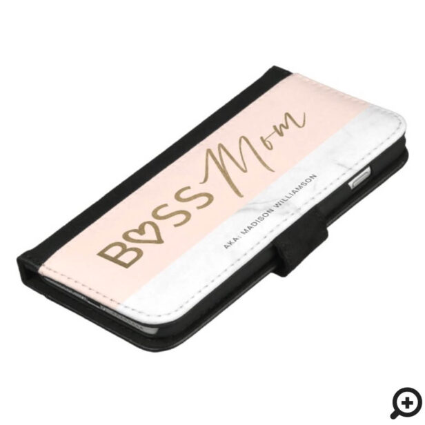 Modern Boss Mom Stylish Blush Pink, Gold & Marble iPhone Wallet Case