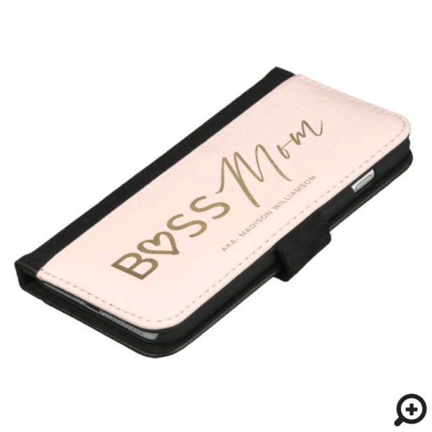 Modern Boss Mom Stylish Blush Pink & Gold iPhone Wallet Case