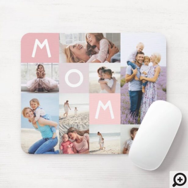 Mom Modern Photo Grid Collage Family Keepsake Pink Mouse Pad