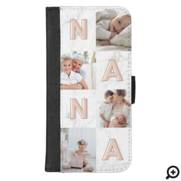 NANA Pink Letters Family Photo Collage Marble iPhone Wallet Case