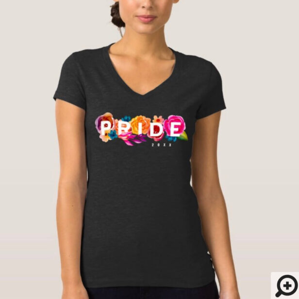 Pride Rainbow Gradient Floral Graphic Custom Year T-Shirt